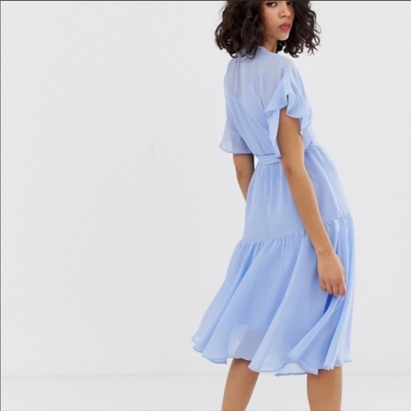 ASOS Dresses & Skirts - Vero Moda Blue Midi Wrap Dress with Asymmetric Hem